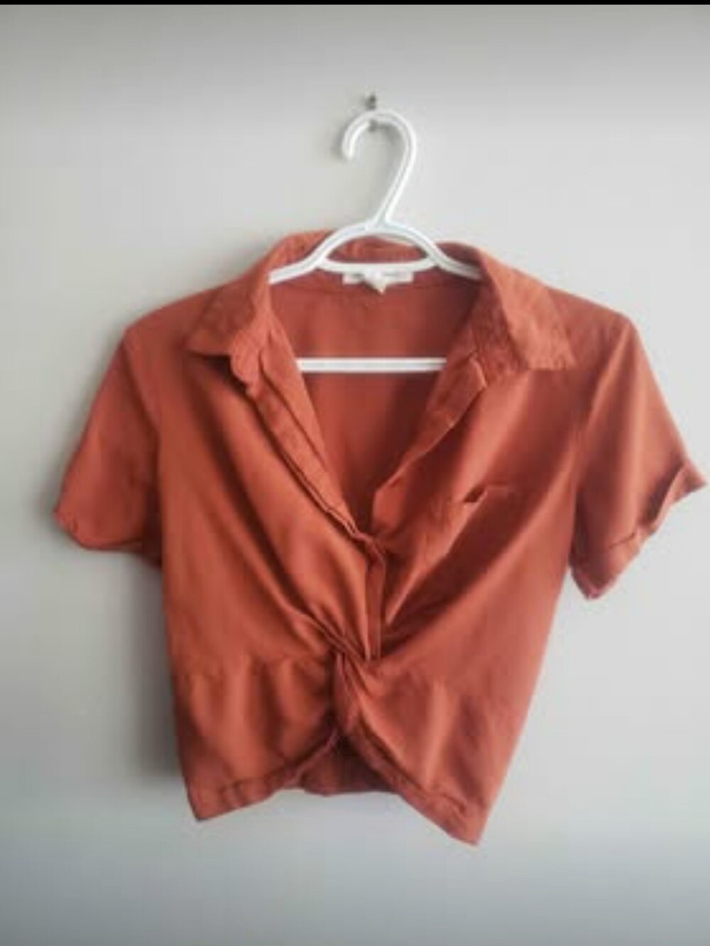 Streetwear Society Rust Button-Down Twist Crop Top